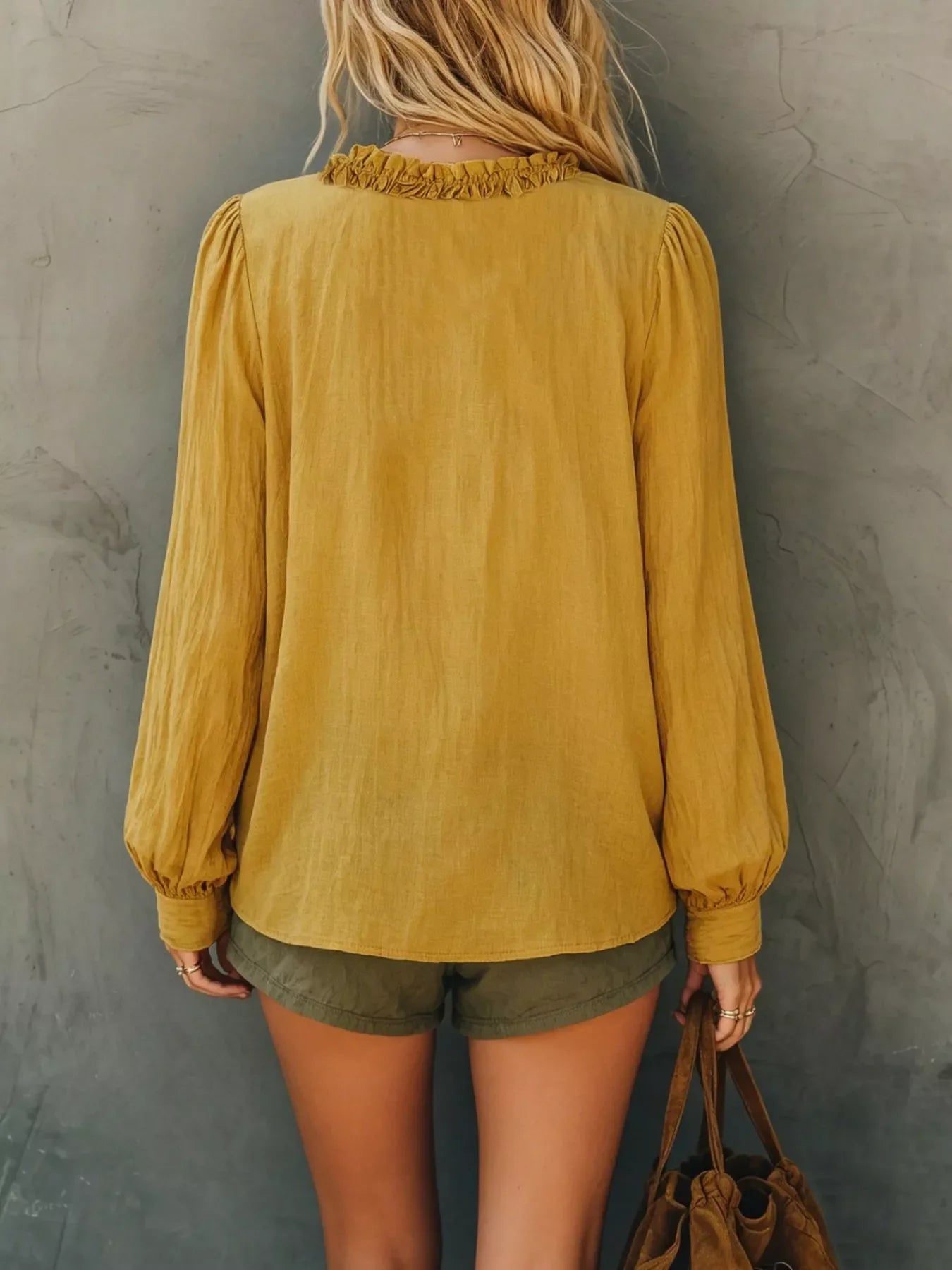 Bohemian Ruffled V-Neck Long Sleeve Blouse