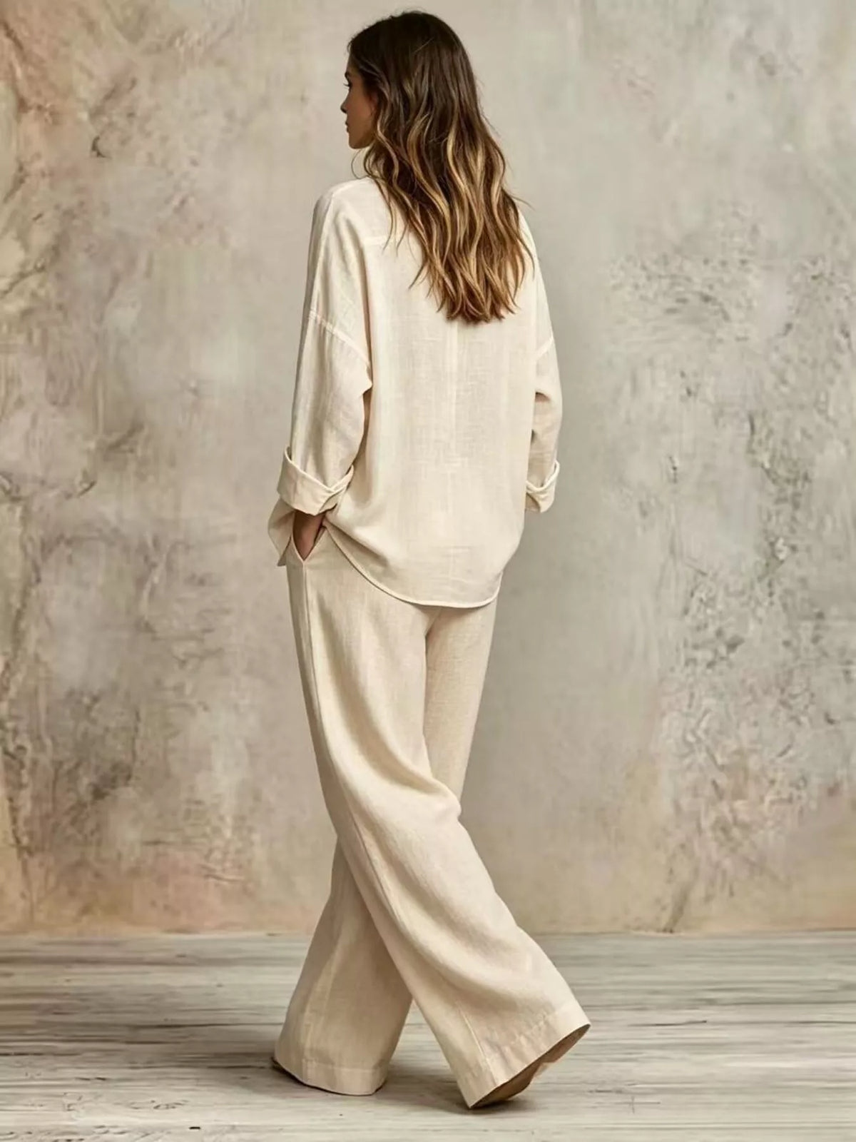 Full Size Button-Down Shirt and Wide-Leg Pants Set Plus Size