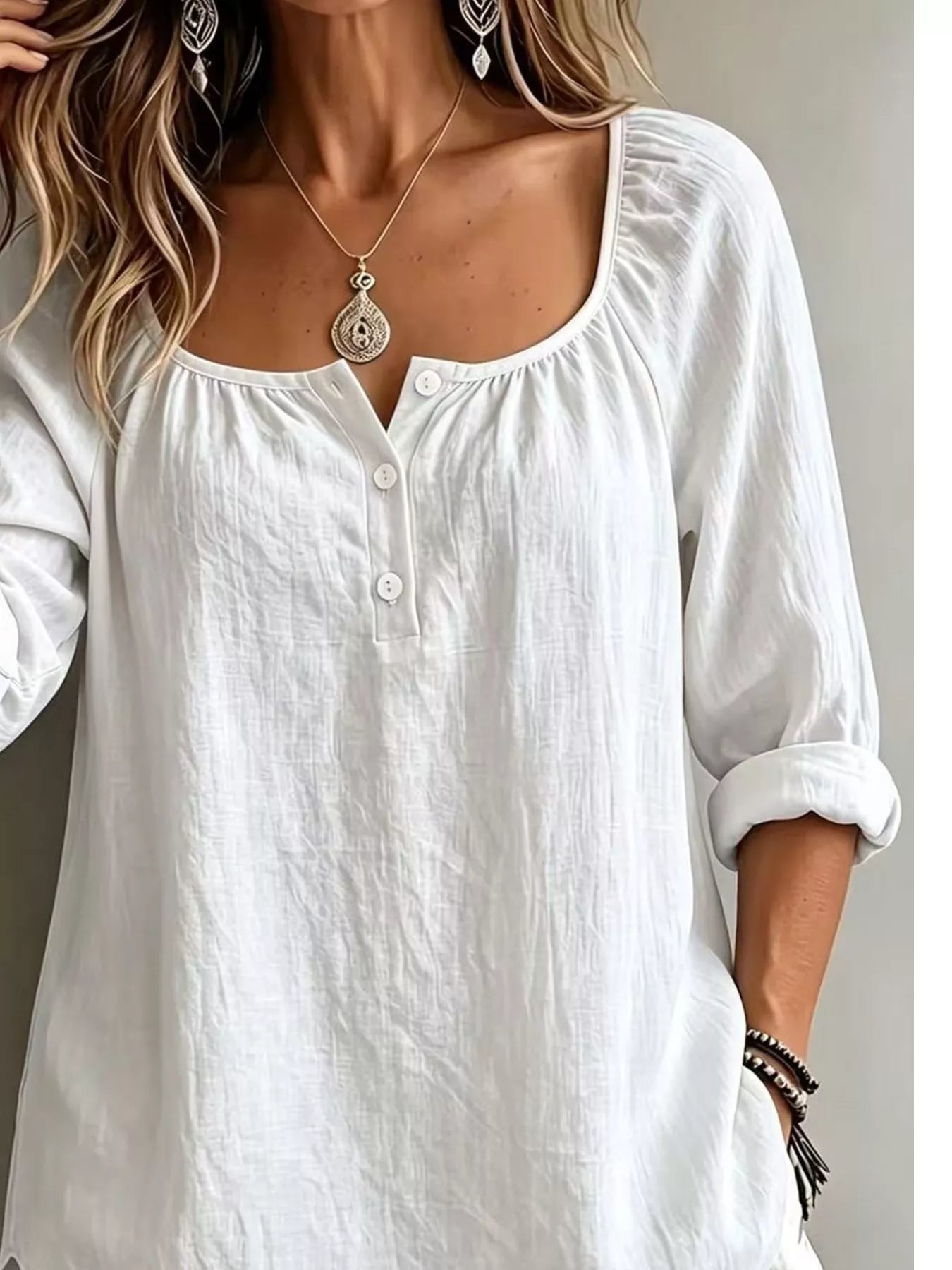 Button Detail Long Sleeve Top