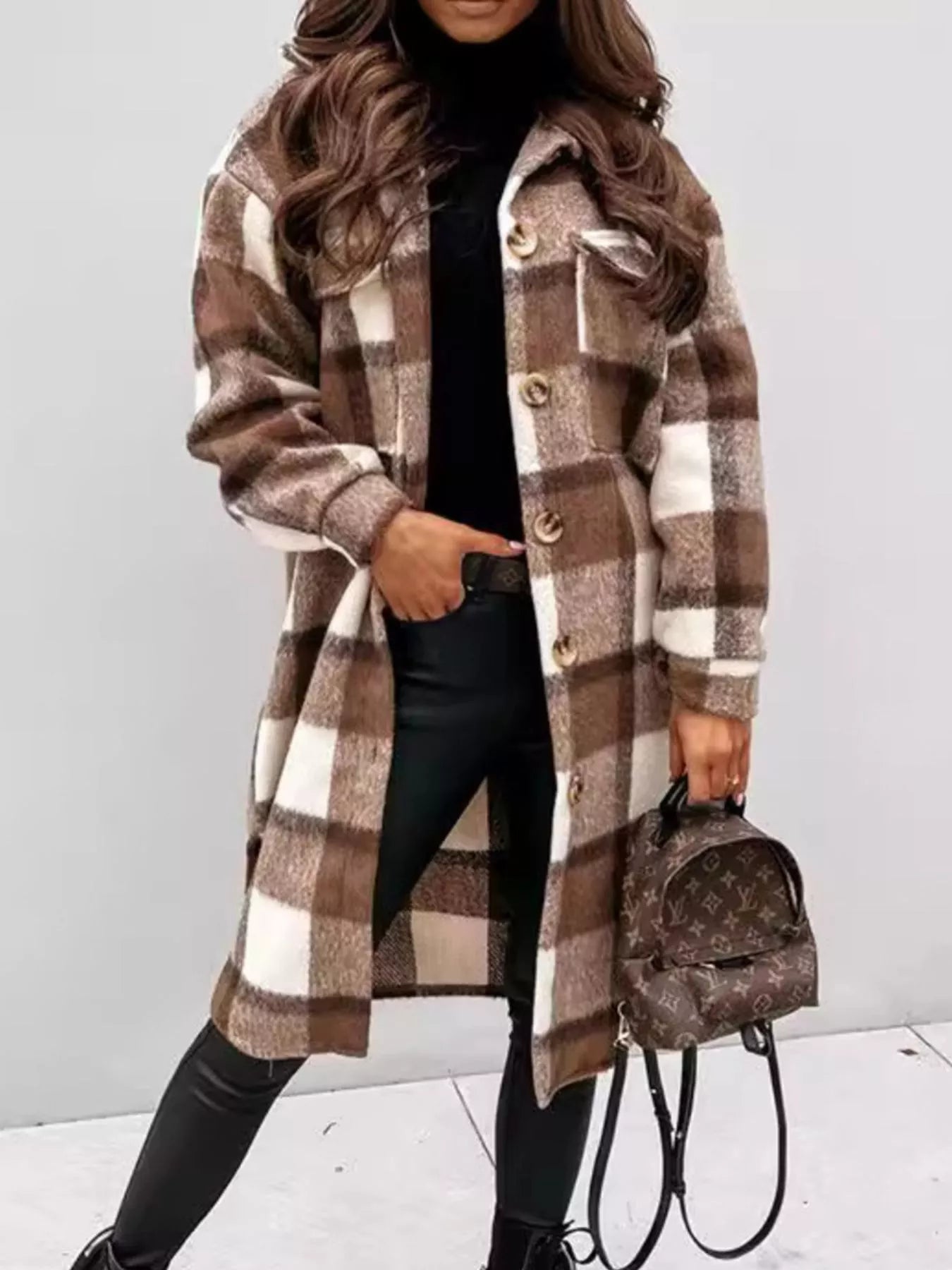 Longline Plaid Button Up Coat