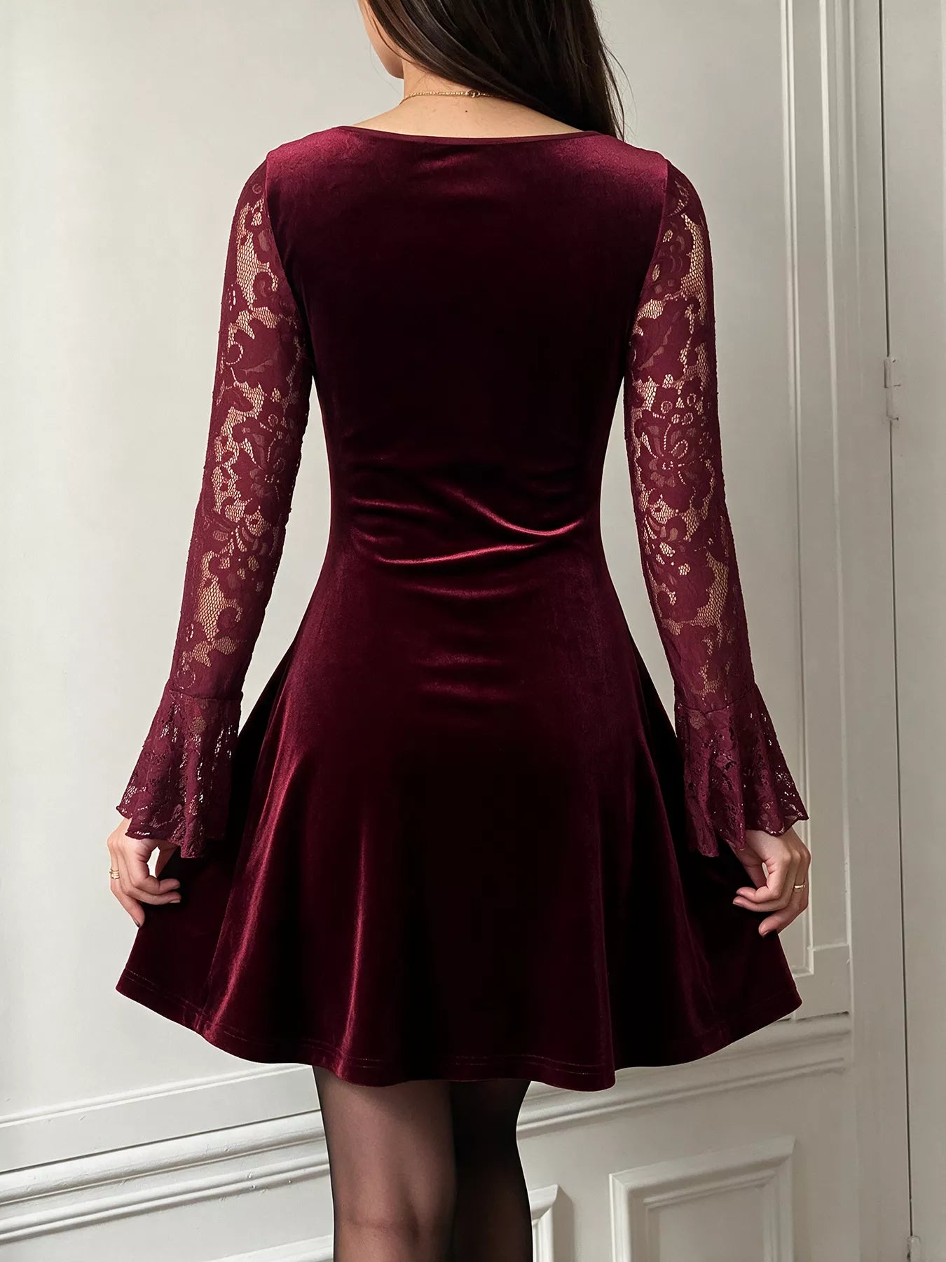 Lace Flare Sleeve Mini Dress