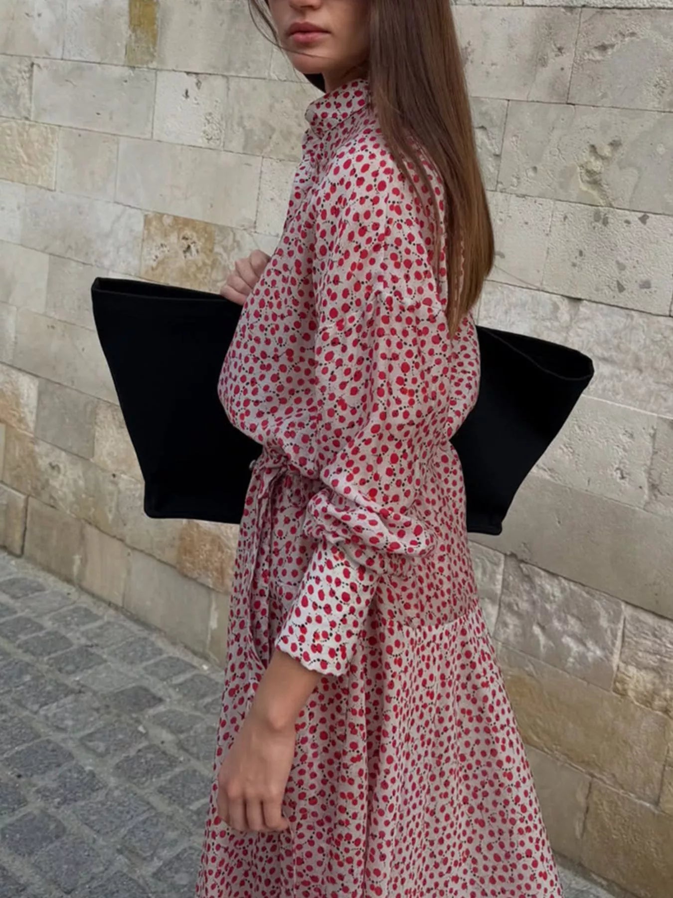 Floral Button Front Long Sleeve Dress