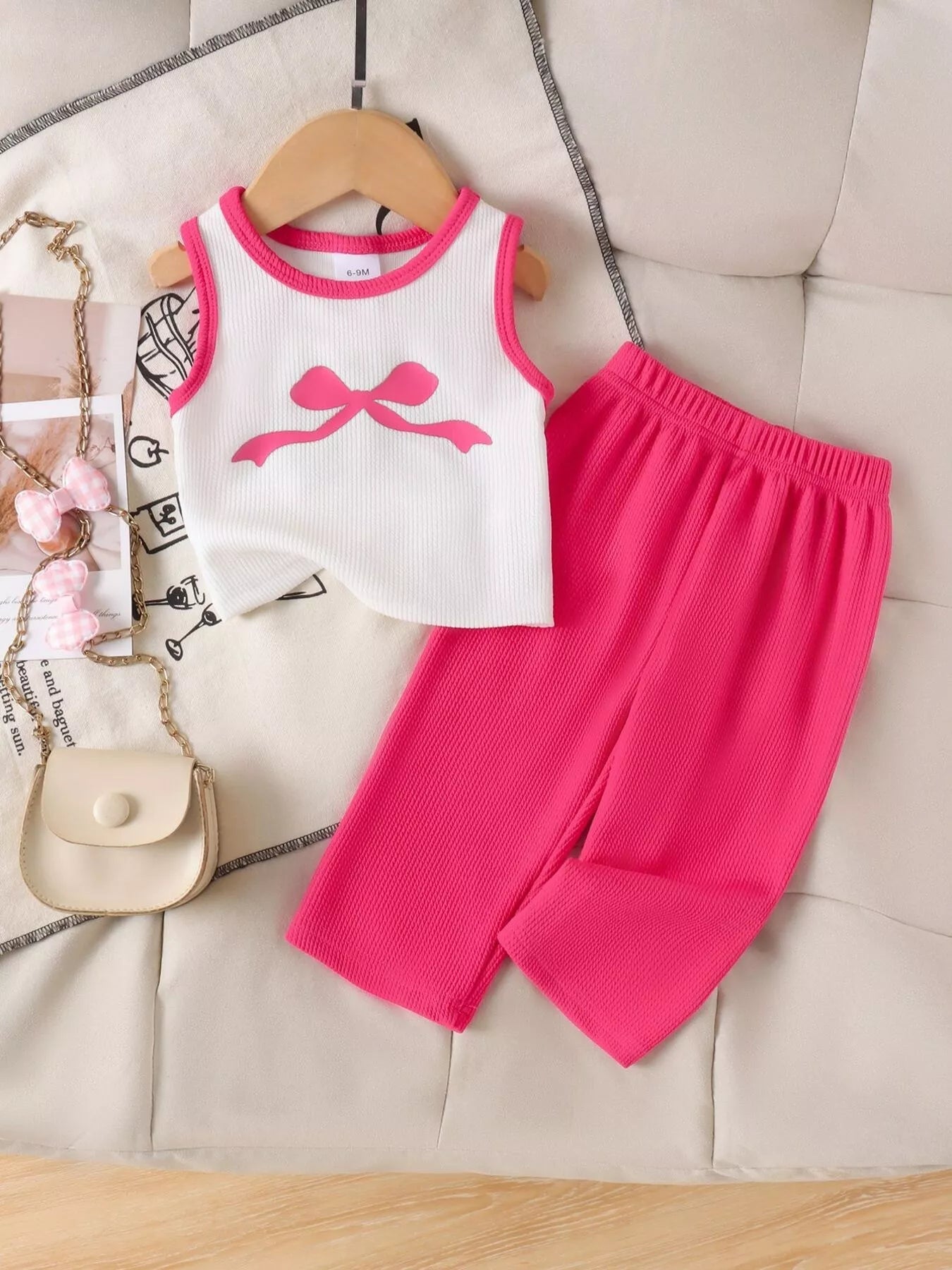 Children's Ribbed Bow Tank Top and Pants Set