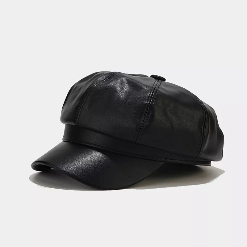 Faux Leather Newsboy Hat