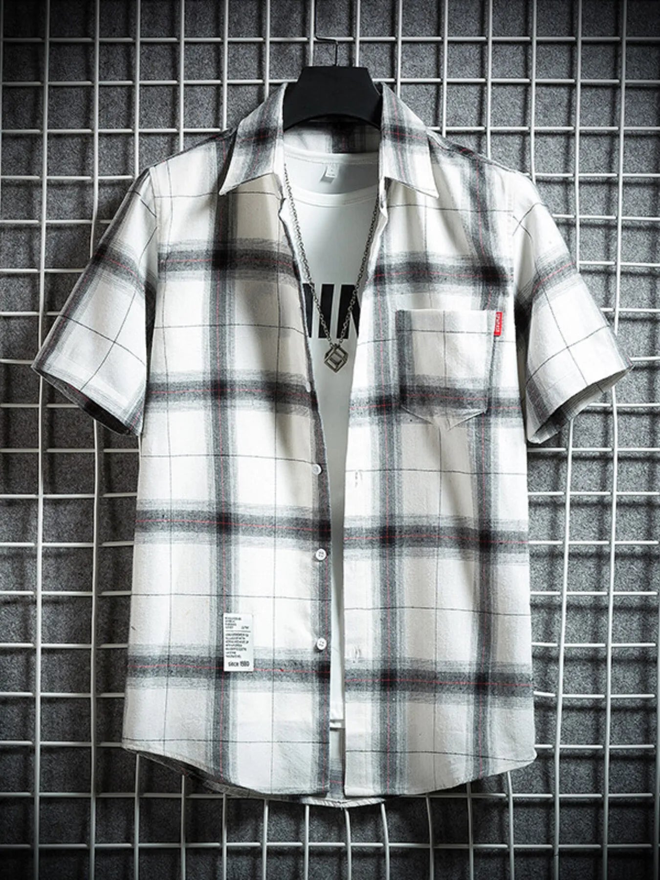 Men's Plus Size Plaid Button Up Short-Sleeve Shirt