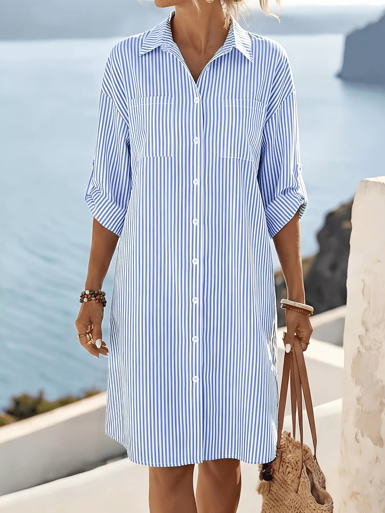 Striped Button-Down Shirt Dress