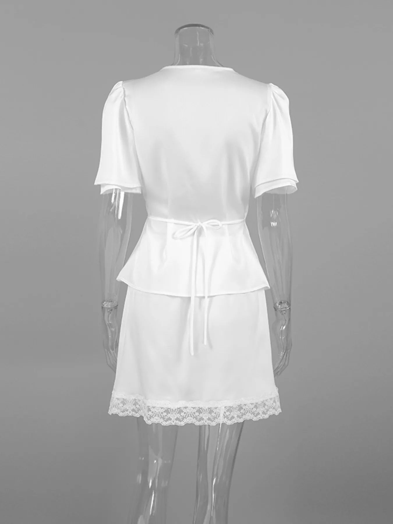 Lace Detail Short Sleeve Top and Skirt Set