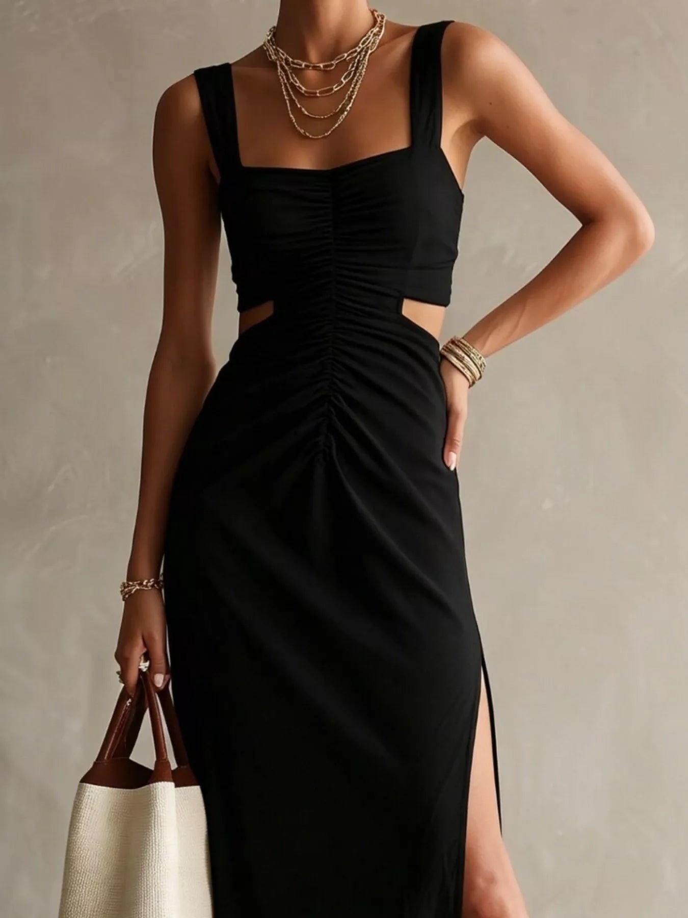 Ruched Cut-Out Midi Dress