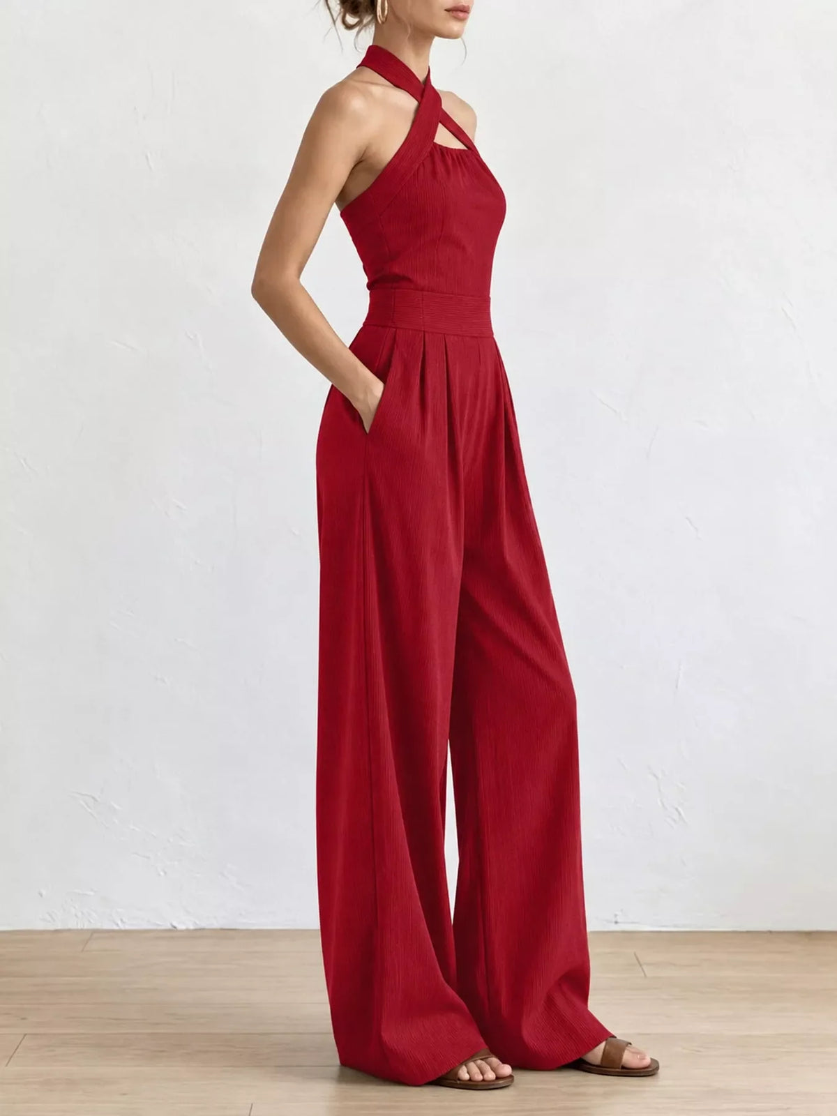 Full Size Halter Neck Wide-Leg Jumpsuit Plus Size