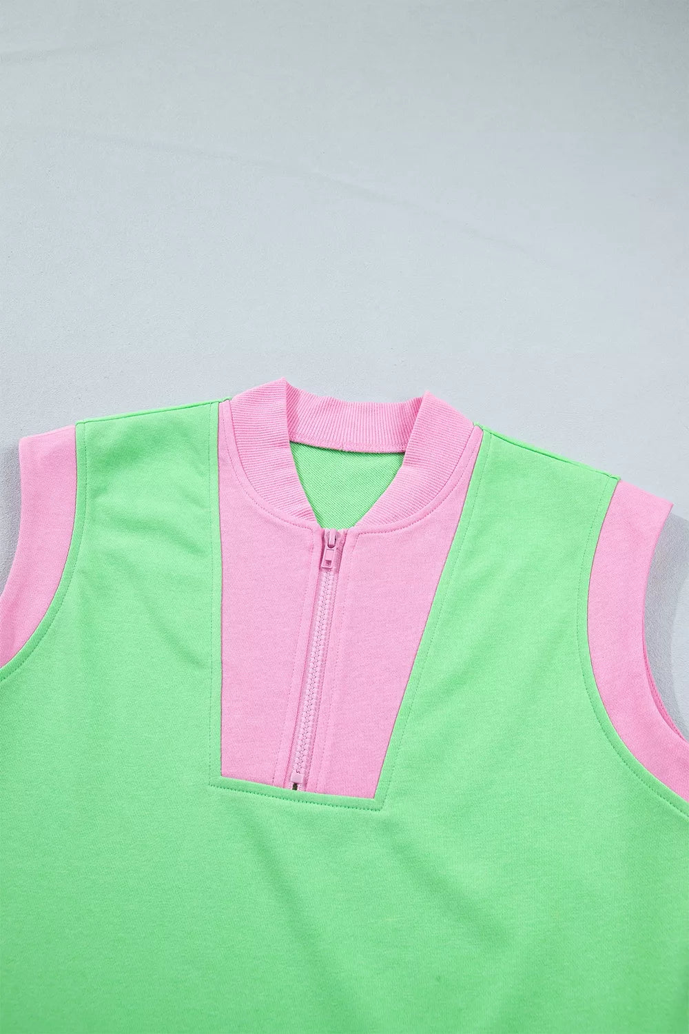 Color Block Accent Half Zip Top Athleisure Shorts Set
