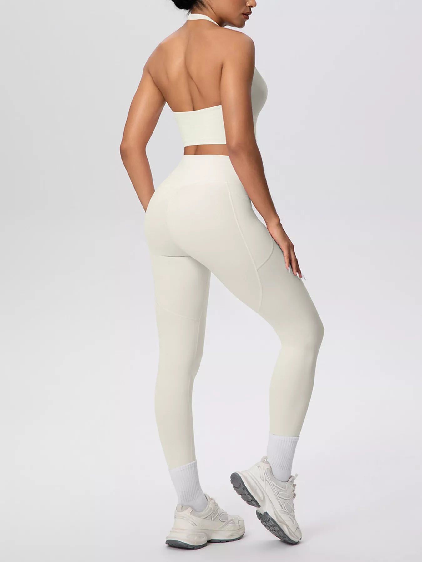 Halter Neck Crop Top and High-Waisted Leggings Active Set