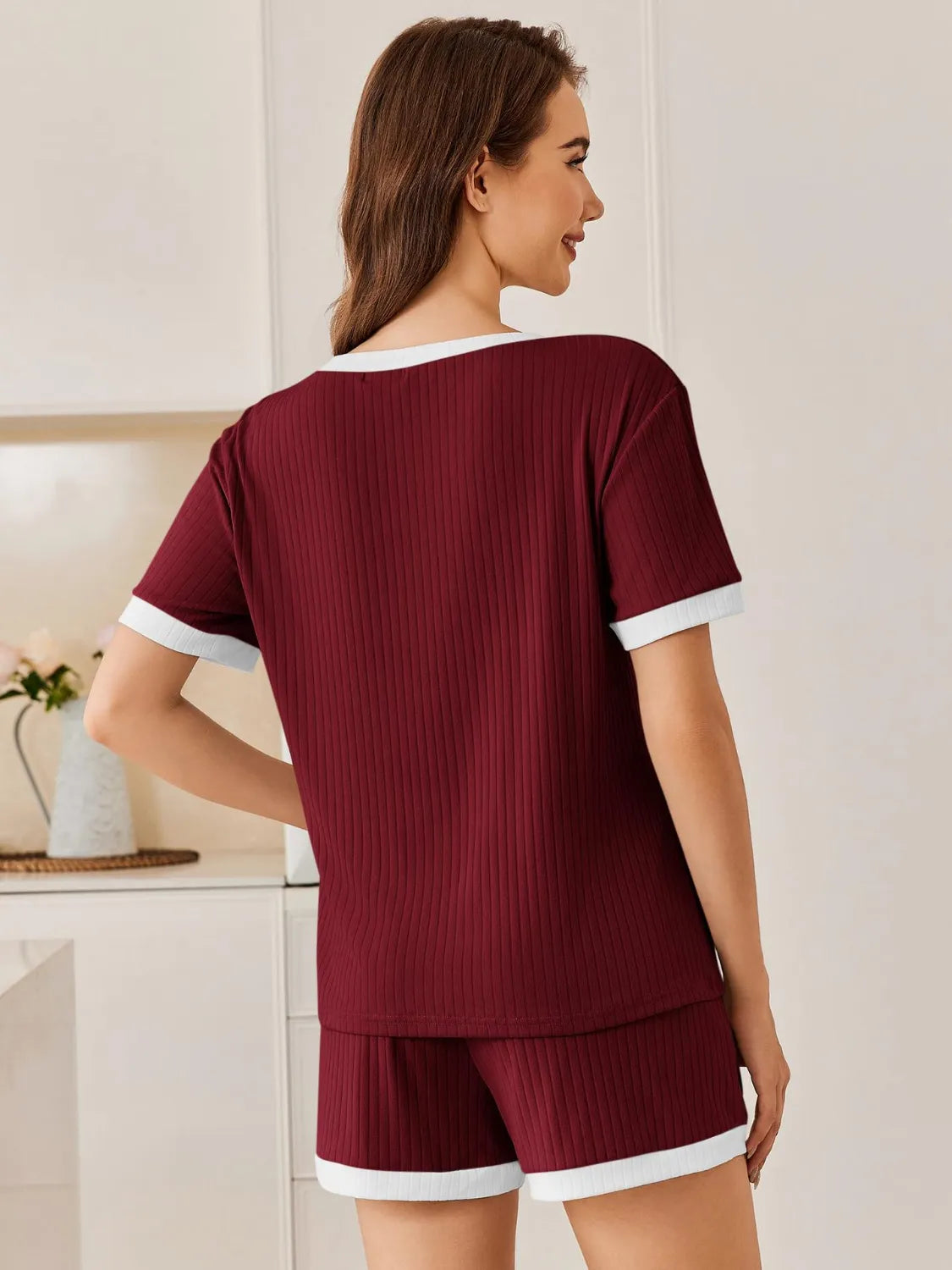 Ribbed Round Neck Top and Shorts Set