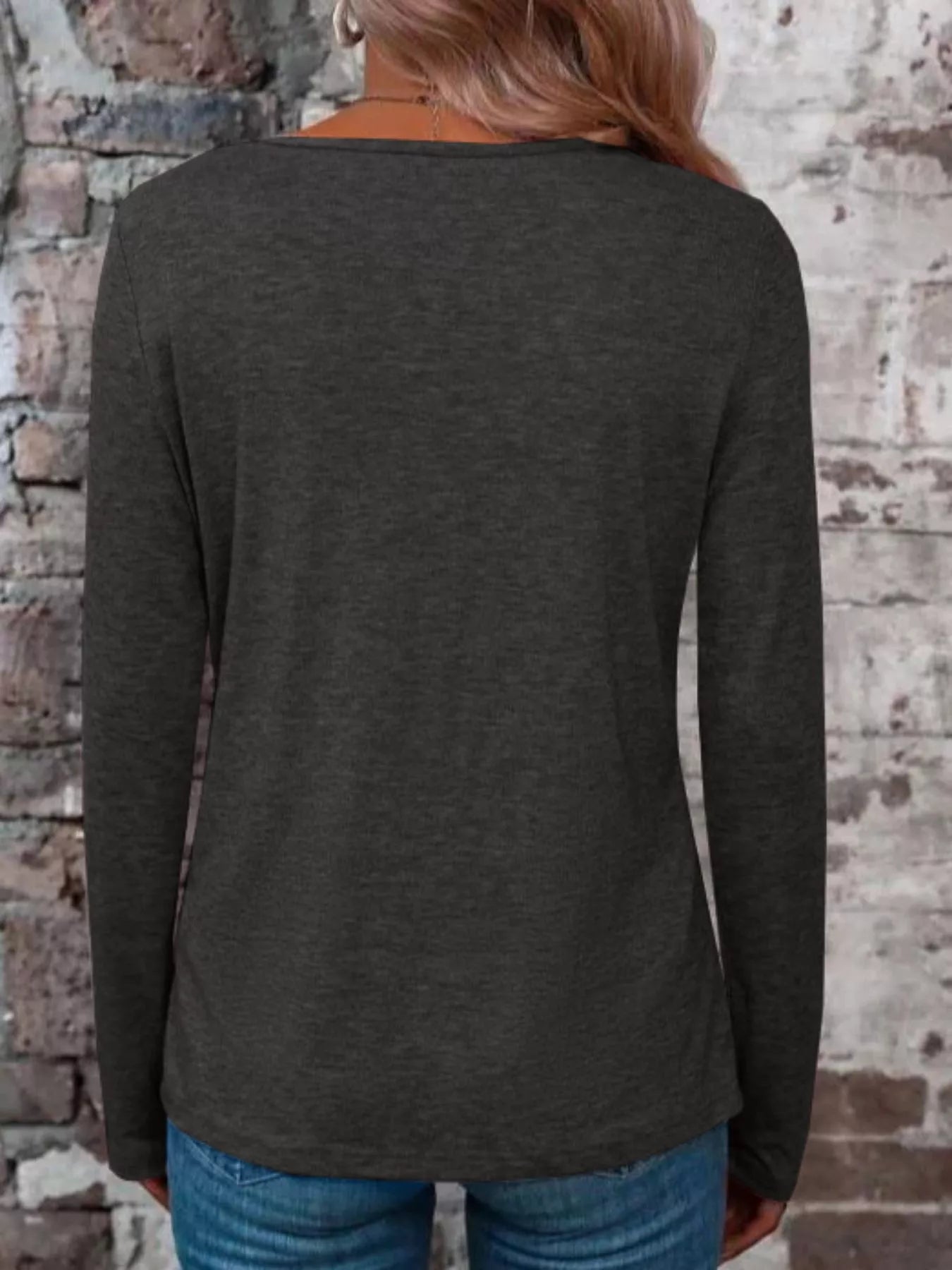 Crisscross V-Neck Long Sleeve T-Shirt
