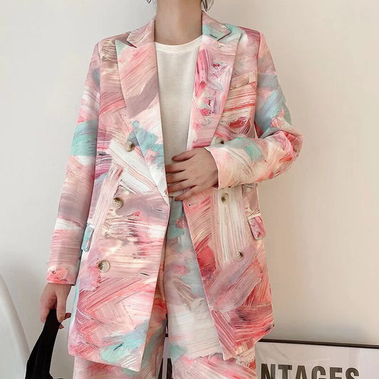 Graffiti Printing Double Breasted Blazer For Women (See size chart where applicable)