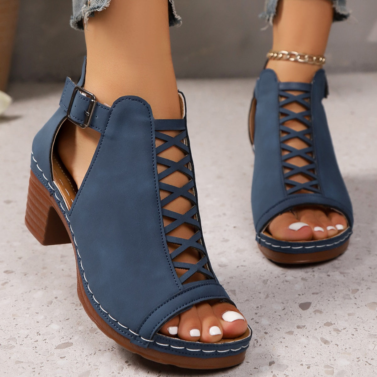 Open Toe Block Heels Sandals