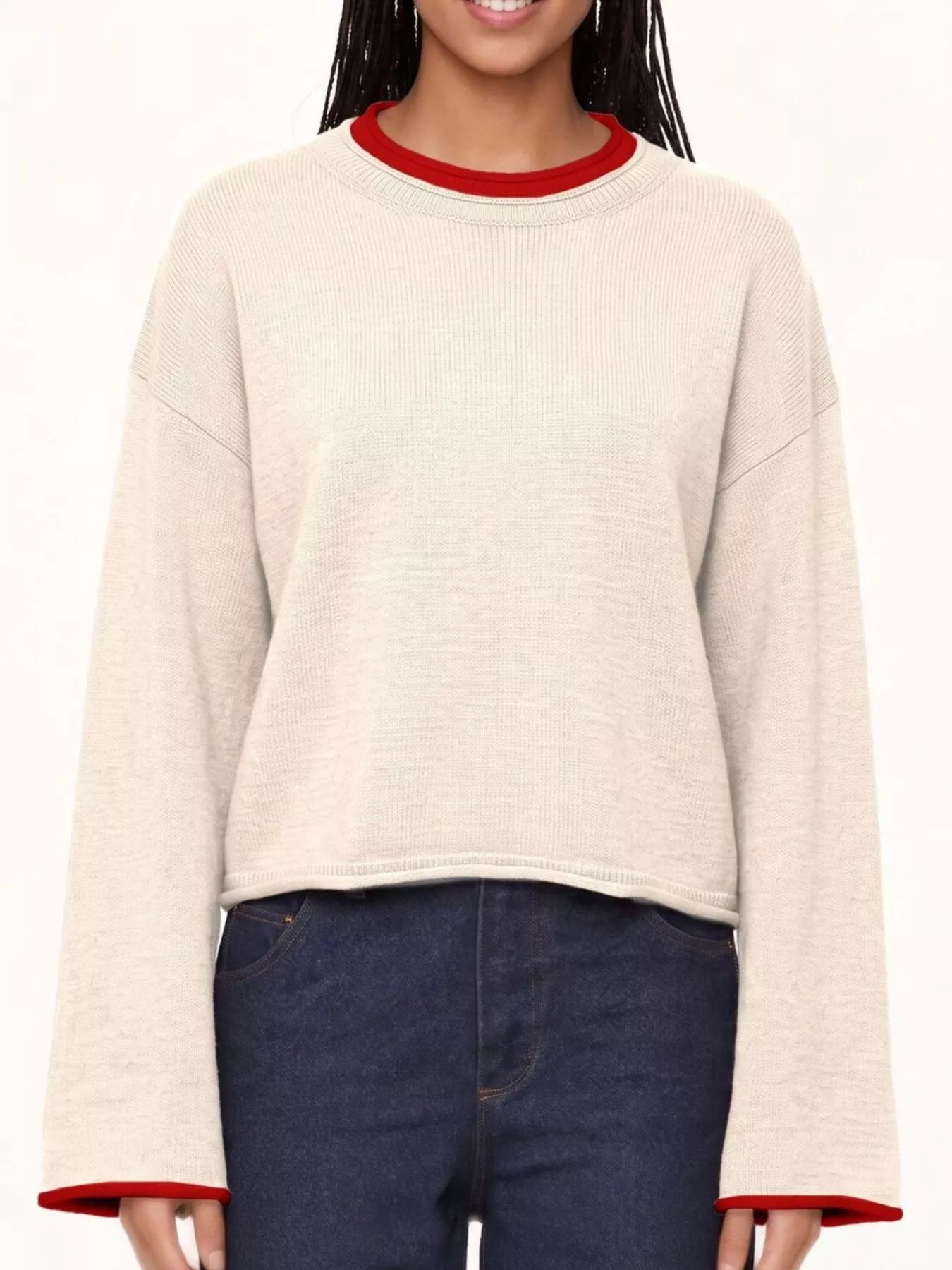 Crew Neck Dropped Shoulder Sweater