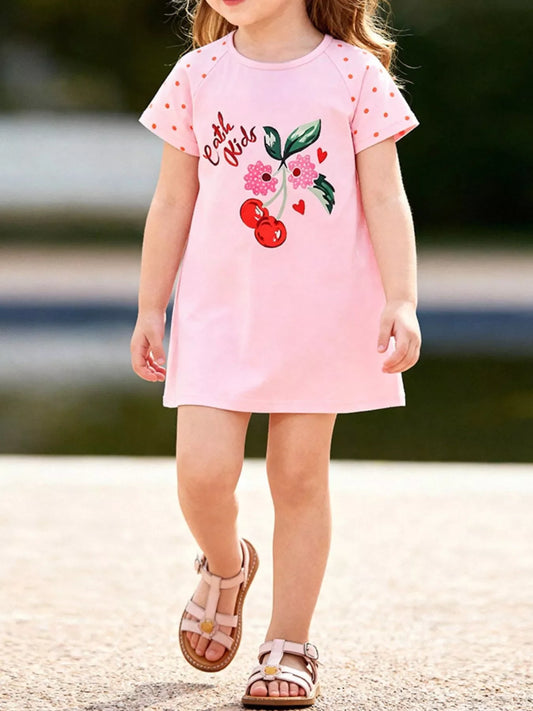Children's Cherry Short Sleeve Casual Dress