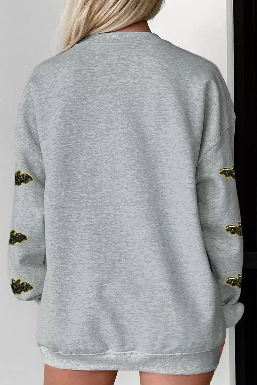 Sequin SPOOKY Halloween Bat Embellished Sleeve Pullover Sweatshirt