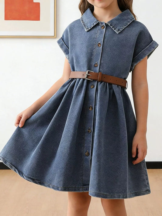 Children's Casual Denim Button-Down Dress