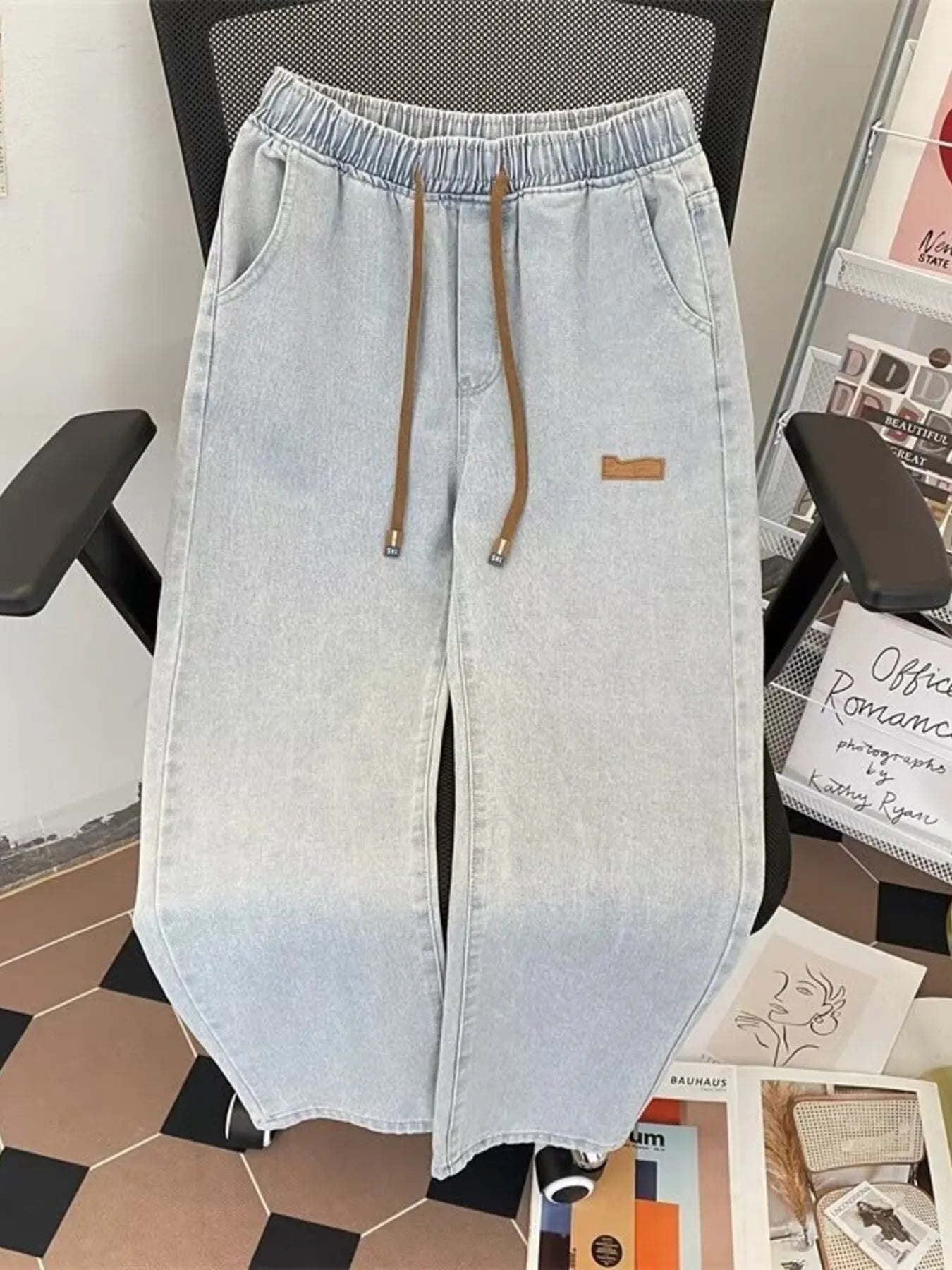 Men's Plus Size Drawstring Wide Leg Jeans