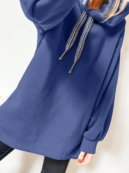 Fleece Lined Adjustable Drawstring Oversize Tunic Hoodie