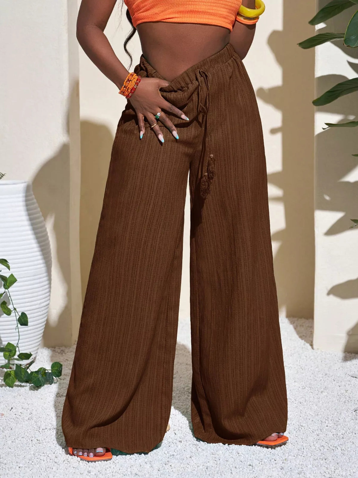 Wide-Leg Pants with Drawstring