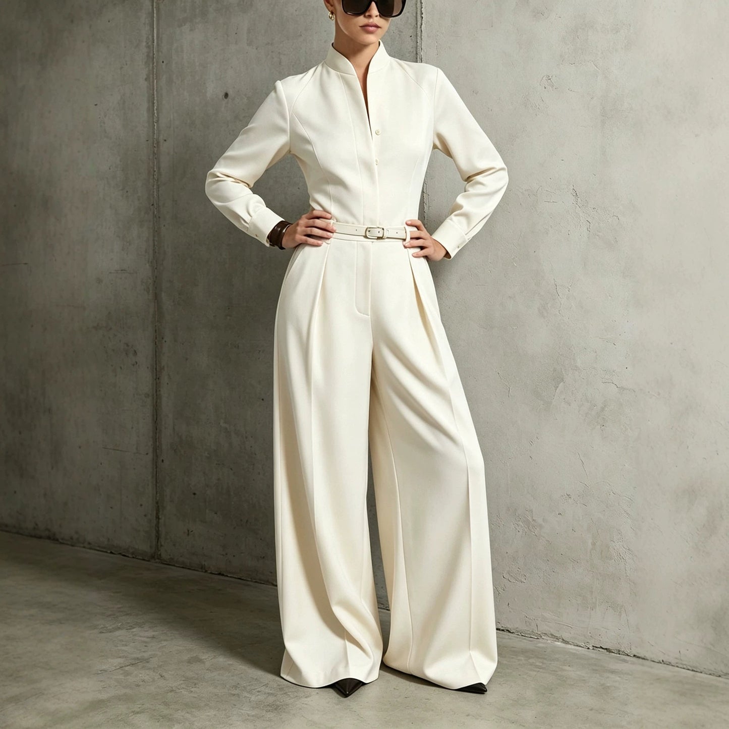 Women's Stand-Collar Long-Sleeve Wide-Leg Jumpsuit