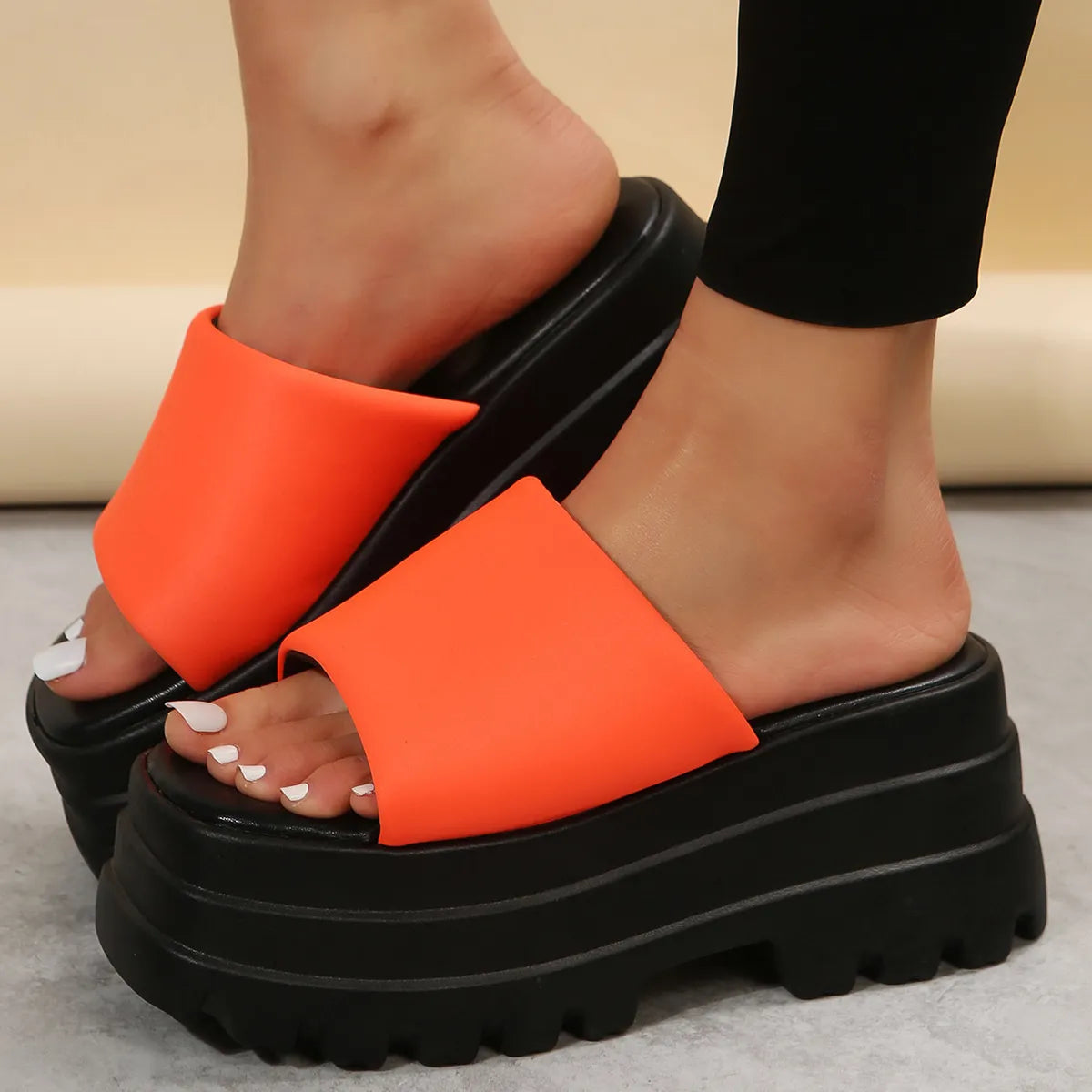 Open Toe Platform Slide Sandals
