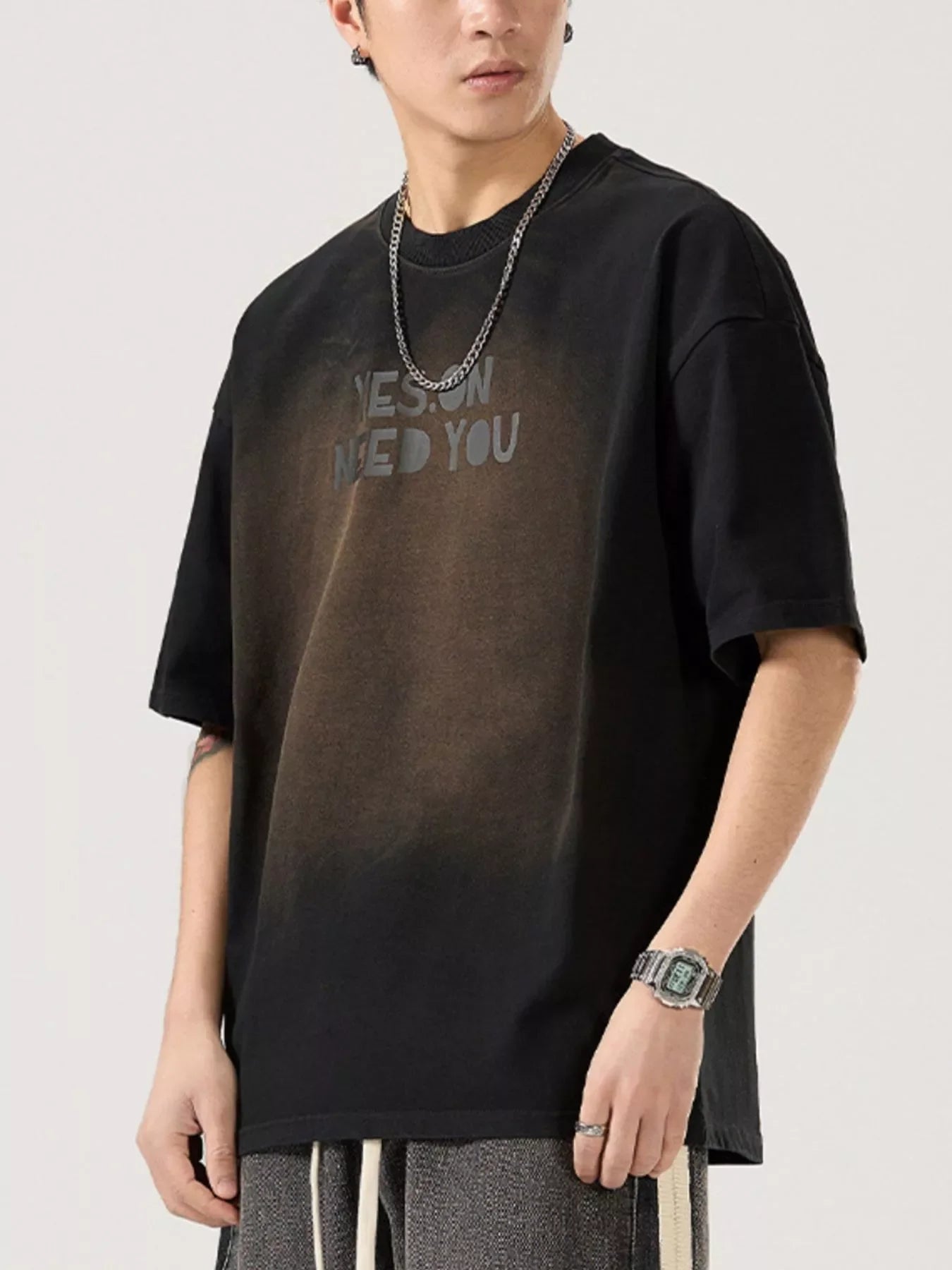 Men's Full Size Letter Round Neck Short Sleeve T-Shirt Plus Size