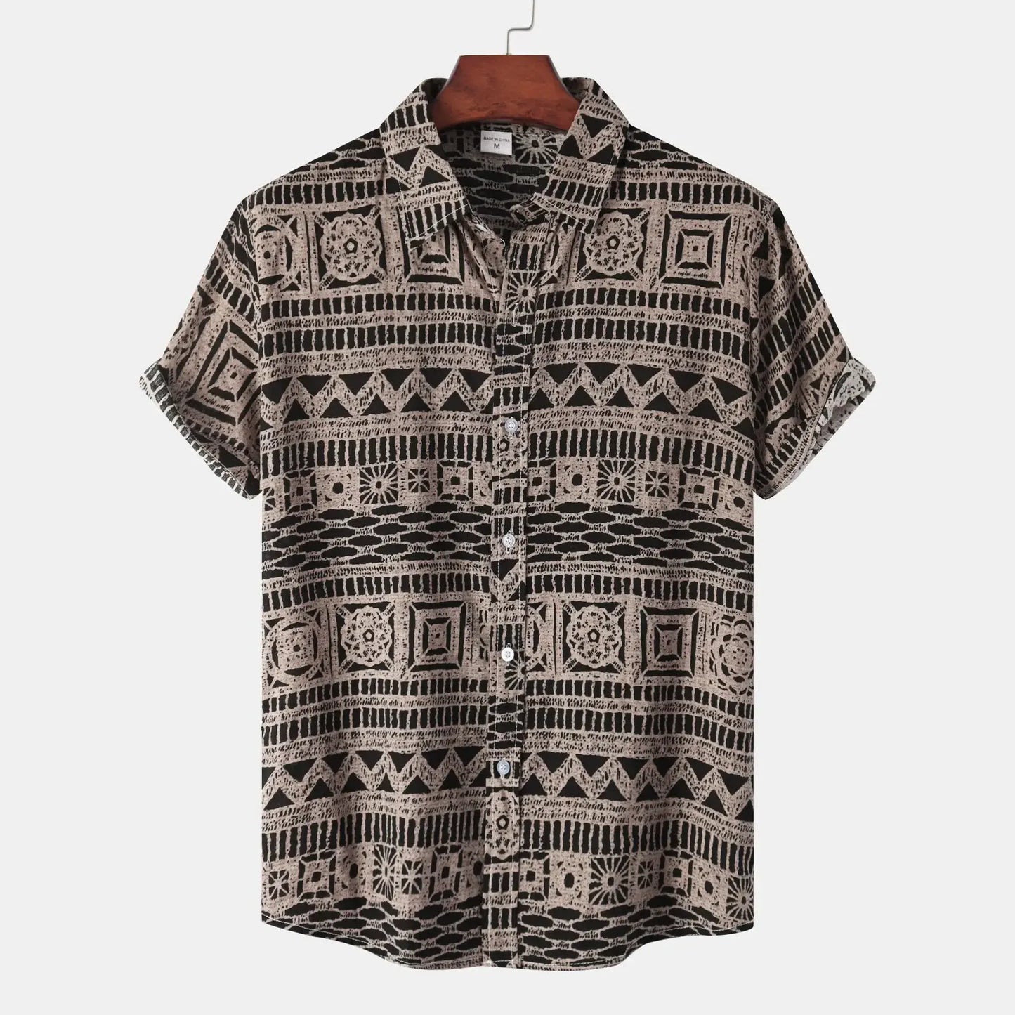 Men's Plus Size Printed Button Up Short Sleeve Shirt