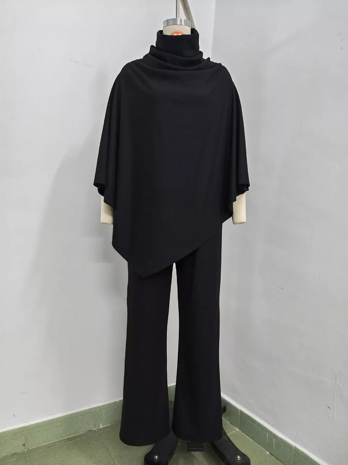 Full Size Turtleneck Poncho and Wide-Leg Pants Set Plus Size