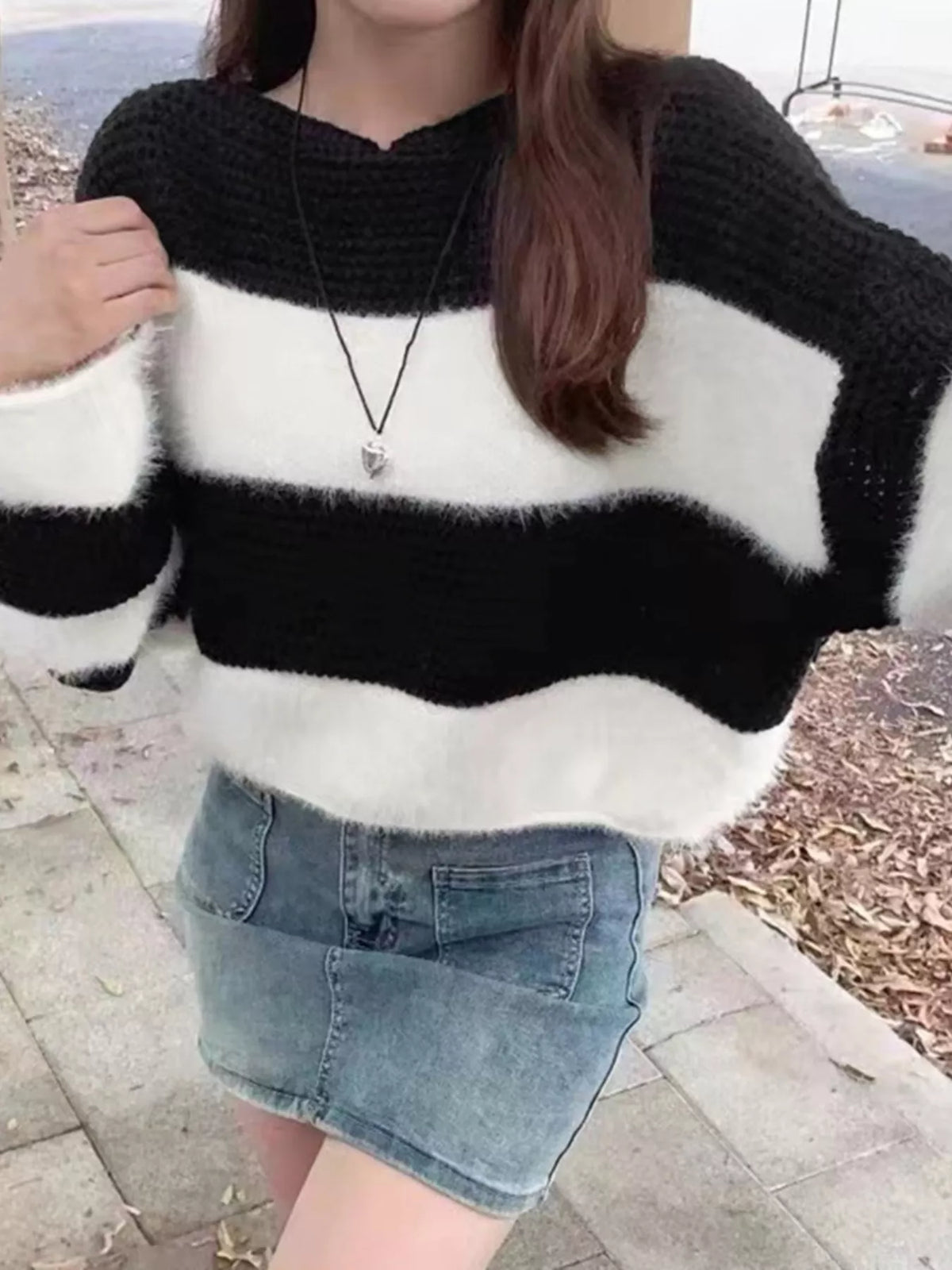 Color Block Dropped Shoulder Sweater