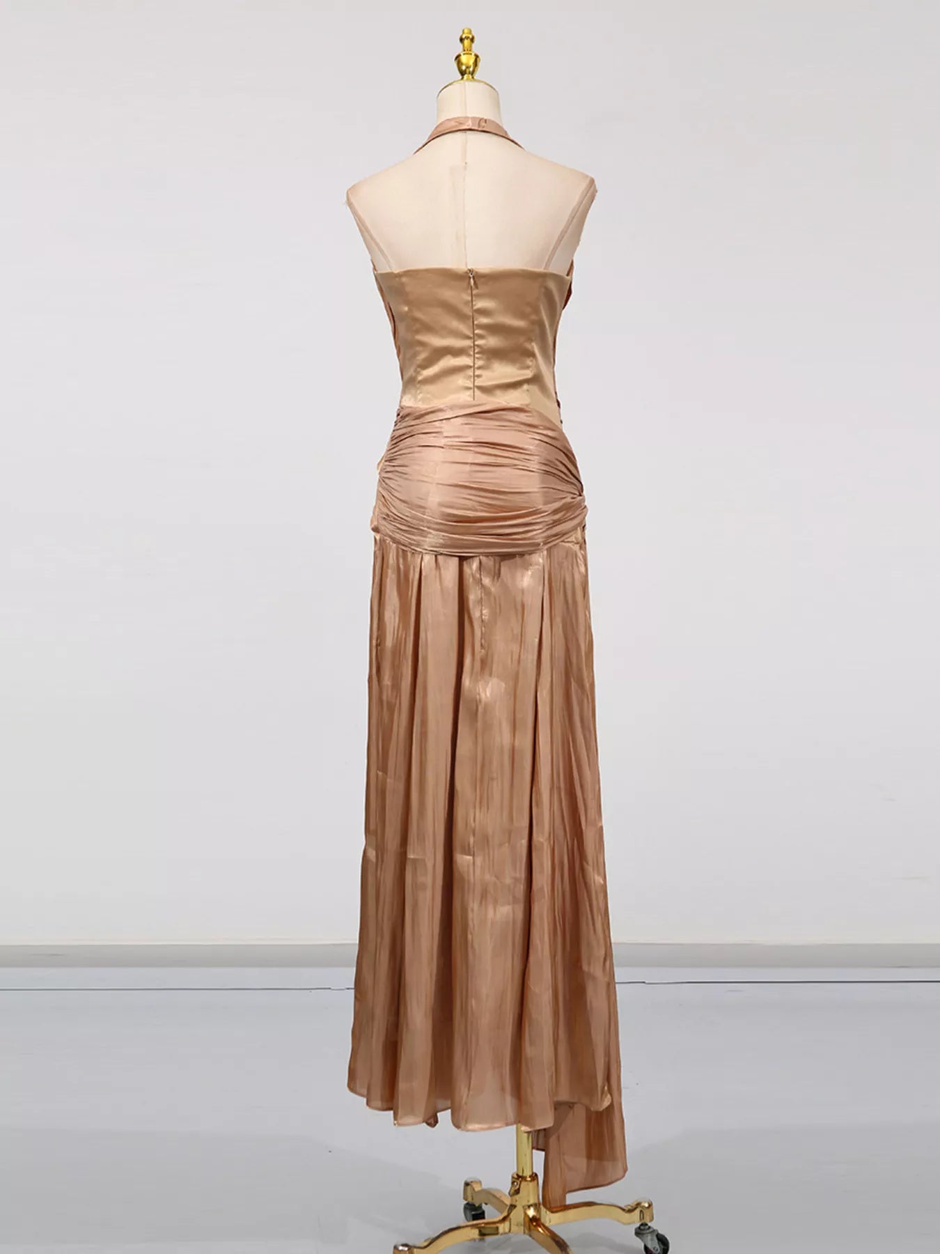 Halter Neck Ruched Maxi Dress