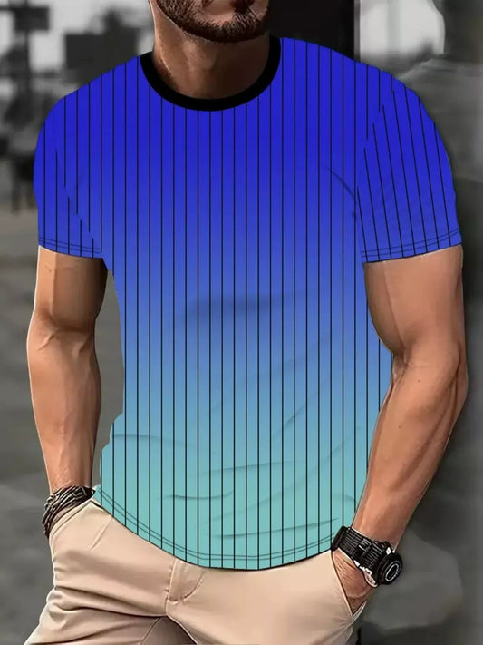 Men's Full Size Gradient Stripe Short Sleeve T-Shirt Plus Size