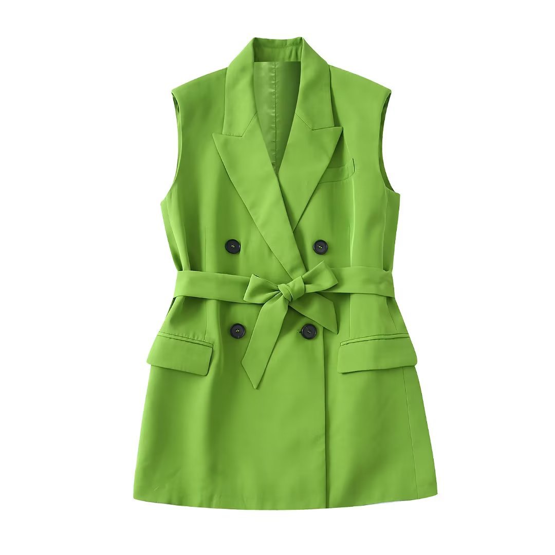 Women's Lapel Waistband Double Breasted Vest Casual Pants (see size guide under more details)