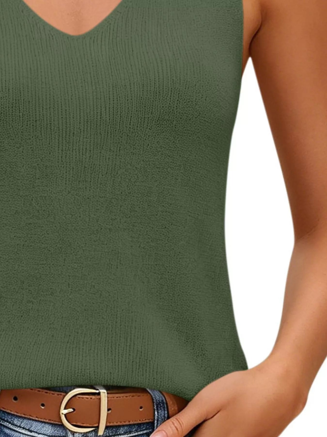 V-Neck Ribbed Knit Tank Top