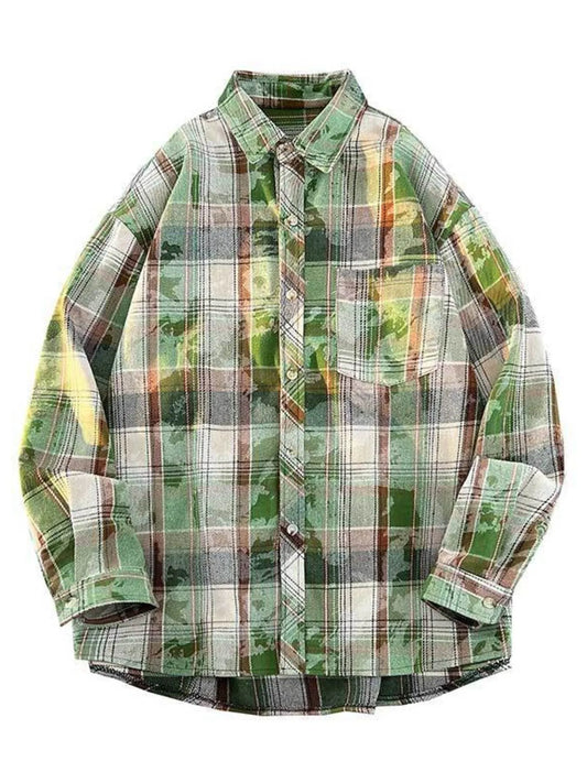 Men's Full Size Plaid Print Long Sleeve Shirt Plus Size
