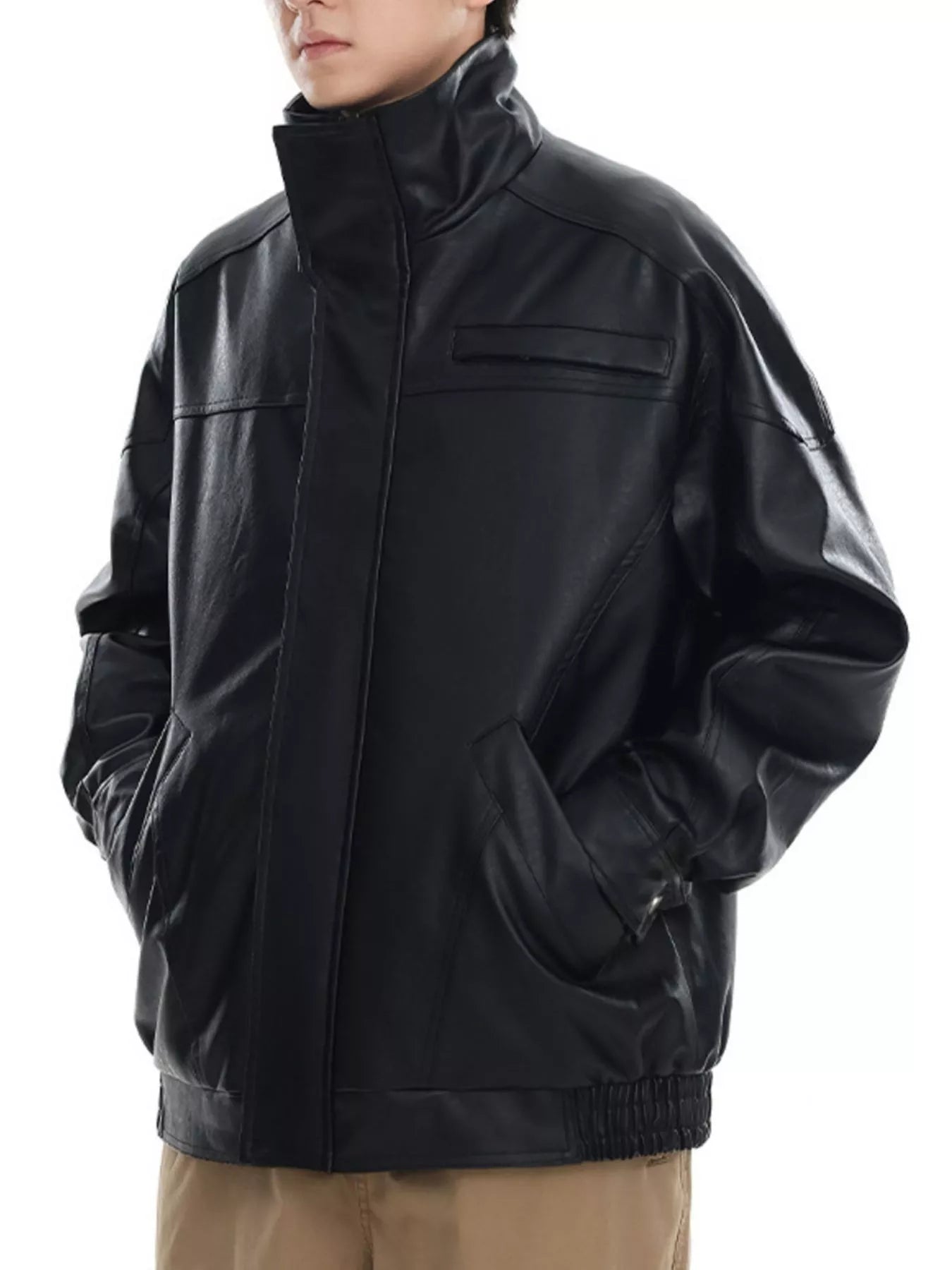 Men's Plus Size Stand Collar Leather Jacket