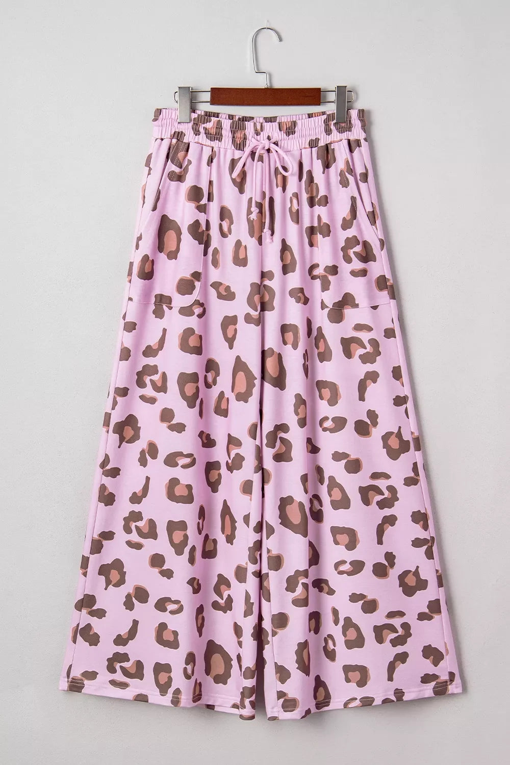 Drawstring Leopard Print Patch Pocket Loose Pants