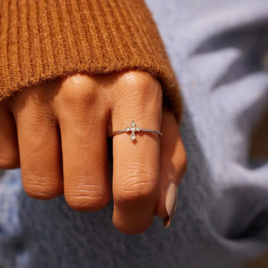 925 Sterling Silver Zircon Cross Ring