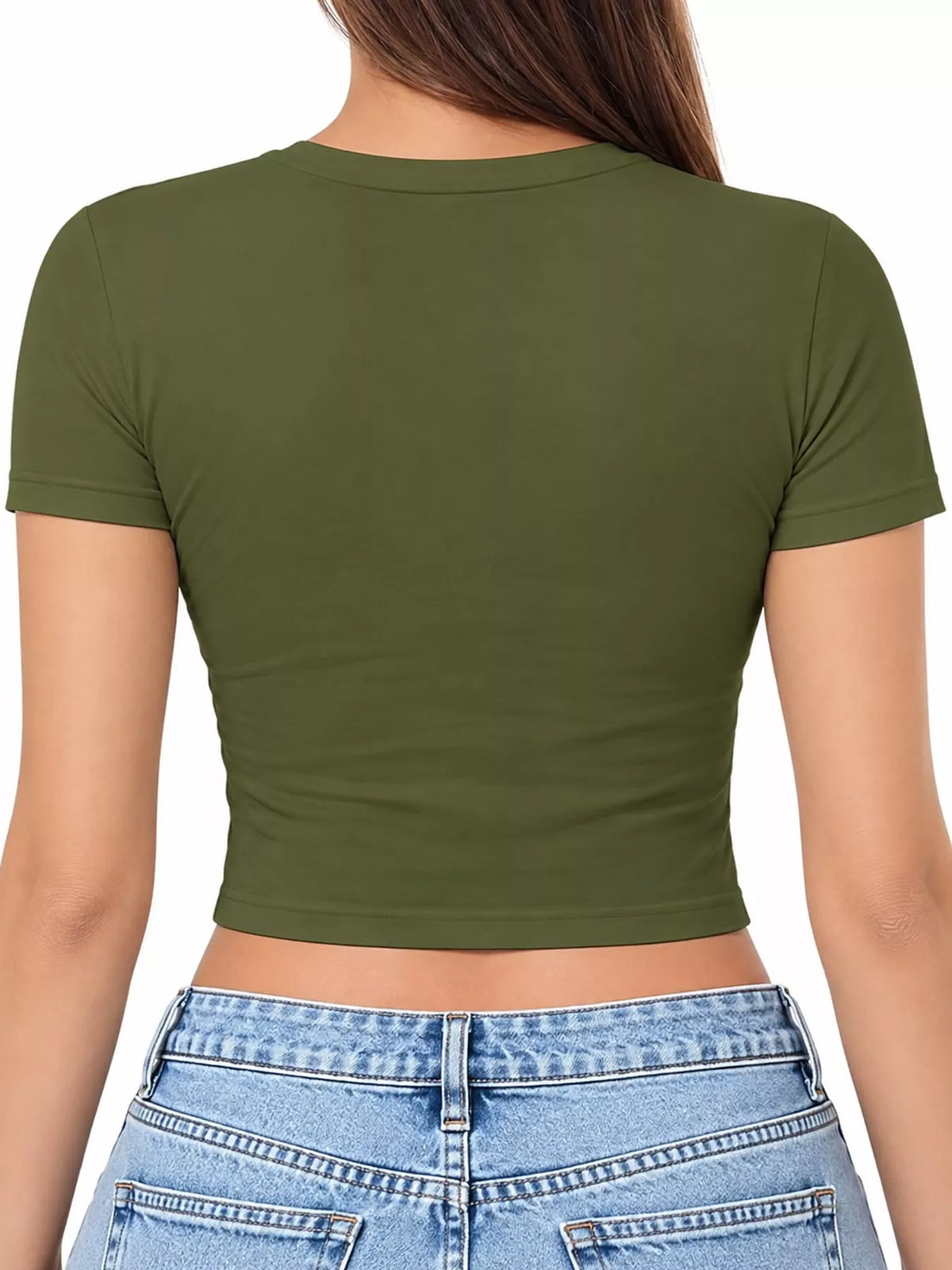 Slim Fit Basic Crew Neck Short Sleeve Crop T-Shirt