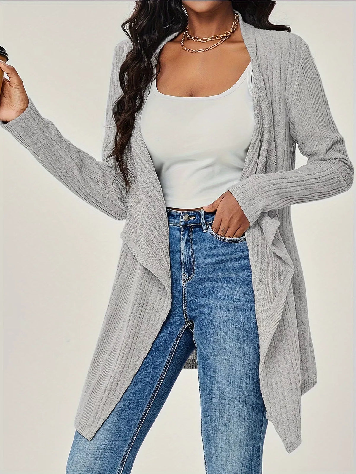 Ribbed Knit Open Front Cardigan