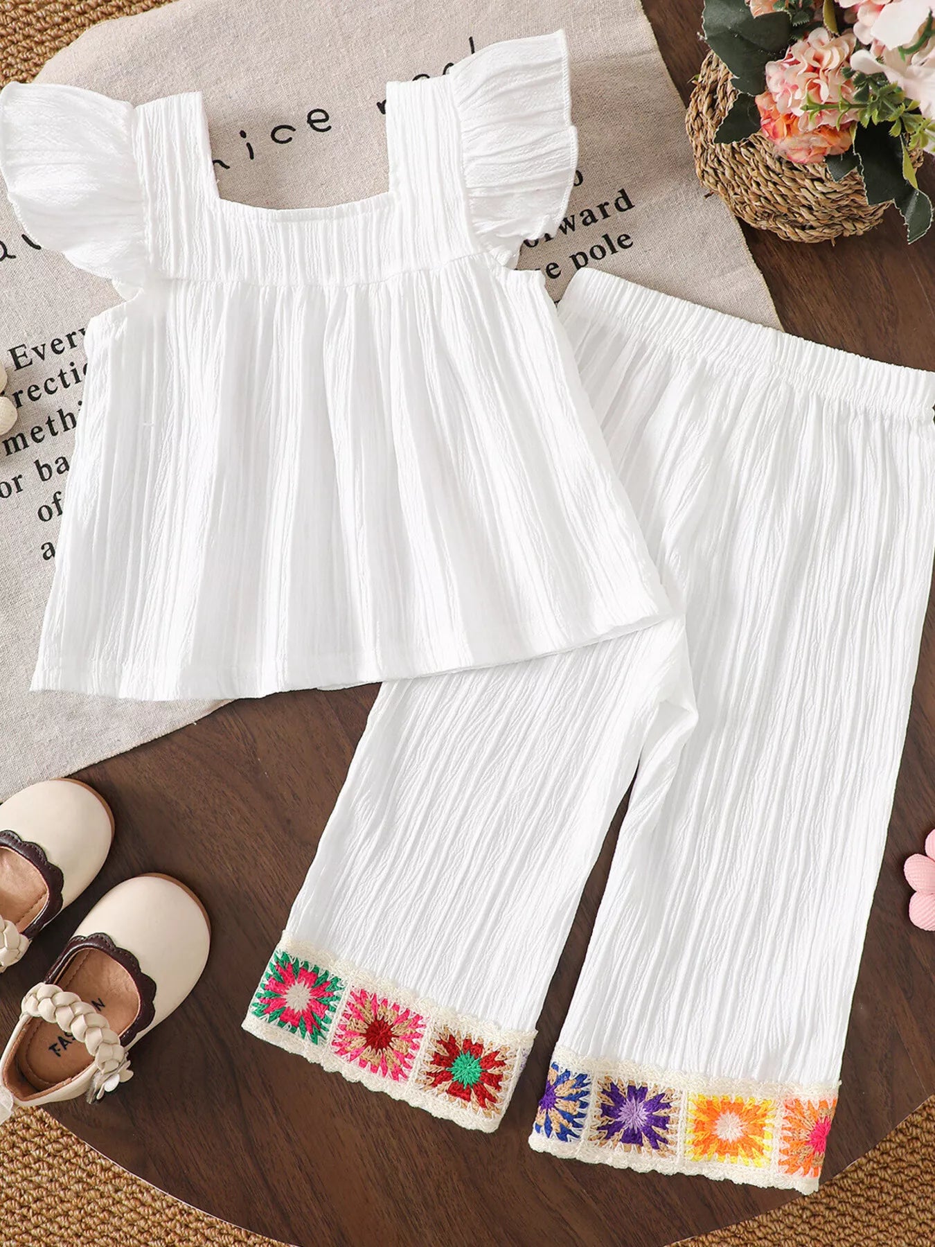 Children's Crochet Trimmed Top and Pants Set