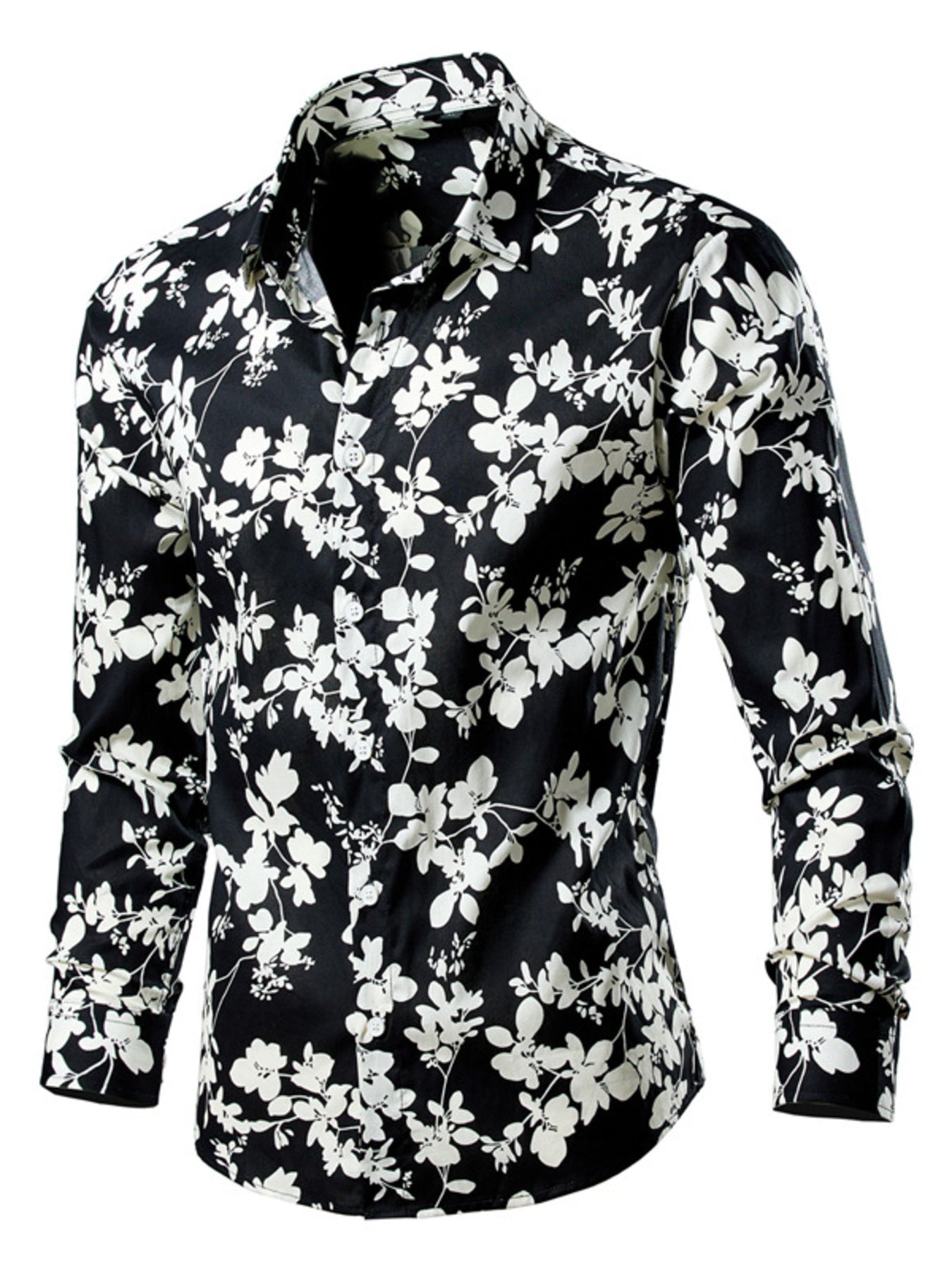 Men's Plus Size Tropical Leaf Print Button-Down Shirt