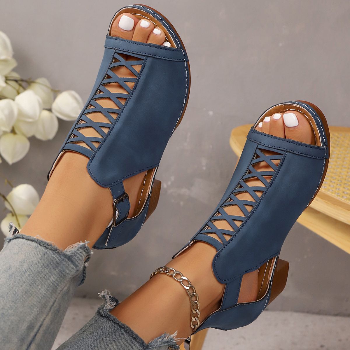 Open Toe Block Heels Sandals