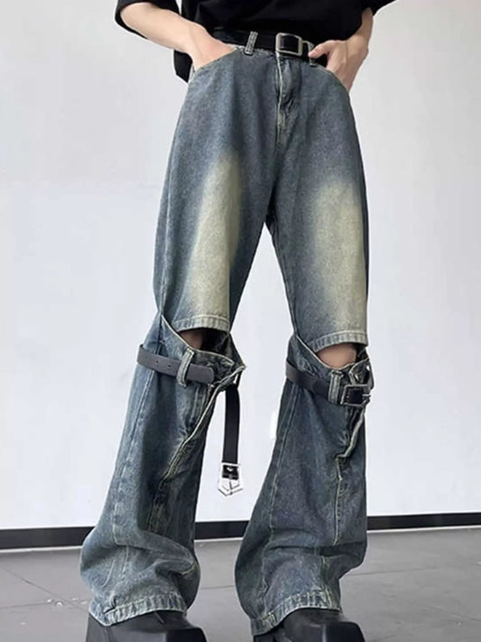 Men's Full Size Ripped Wide Leg Jeans Plus Size