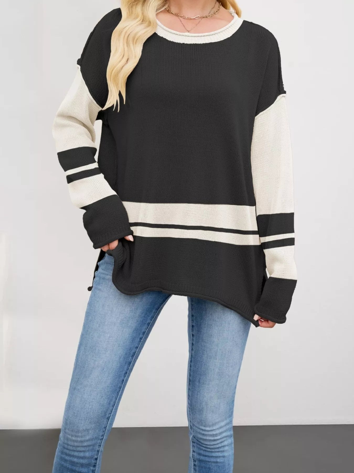 Striped Dropped Shoulder Sweater