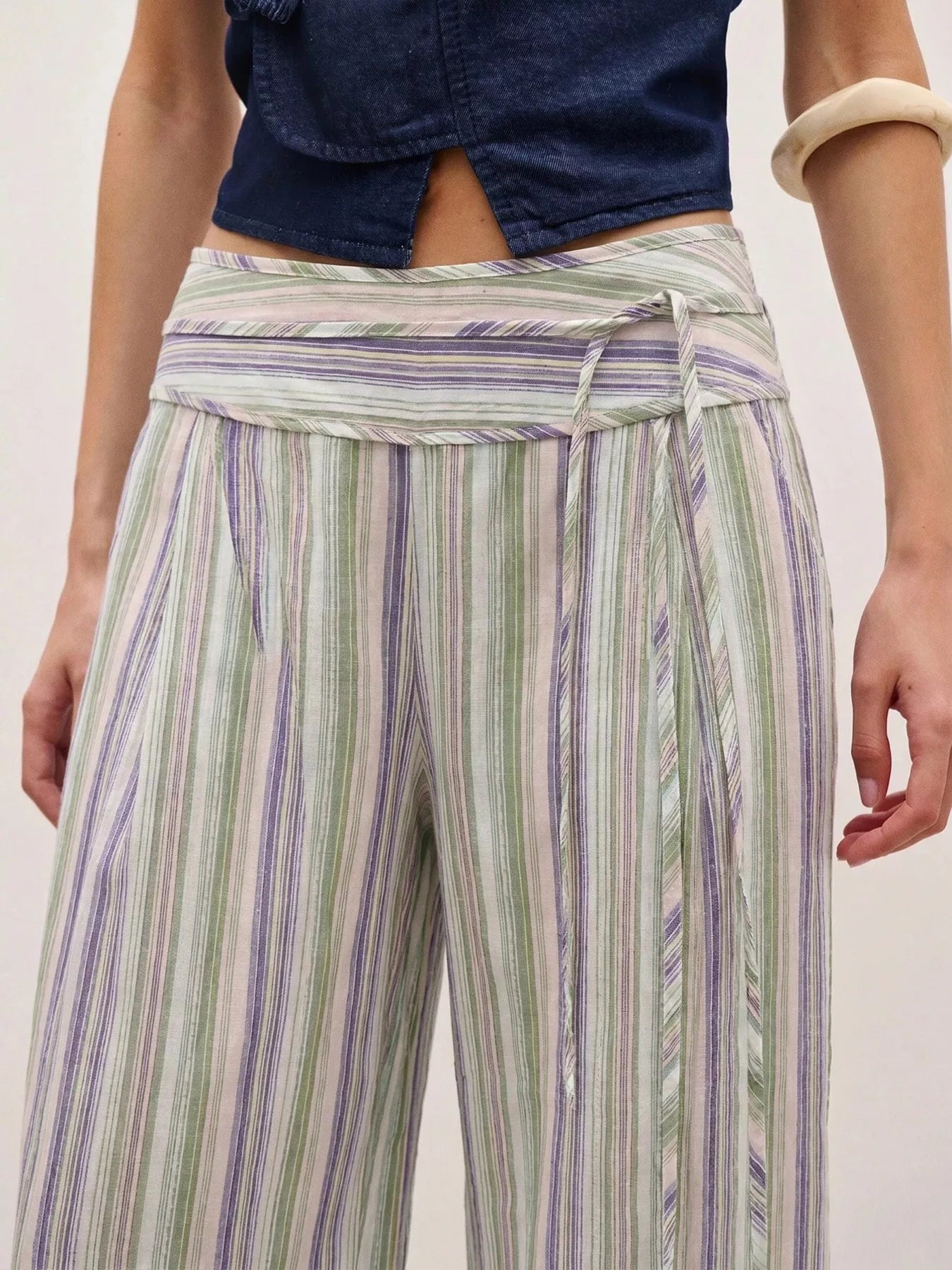 Striped Wide-Leg Pants with Tie Waist