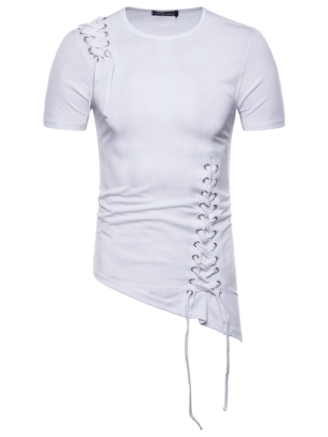 Men's Lace-Up Asymmetric Hem T-Shirt