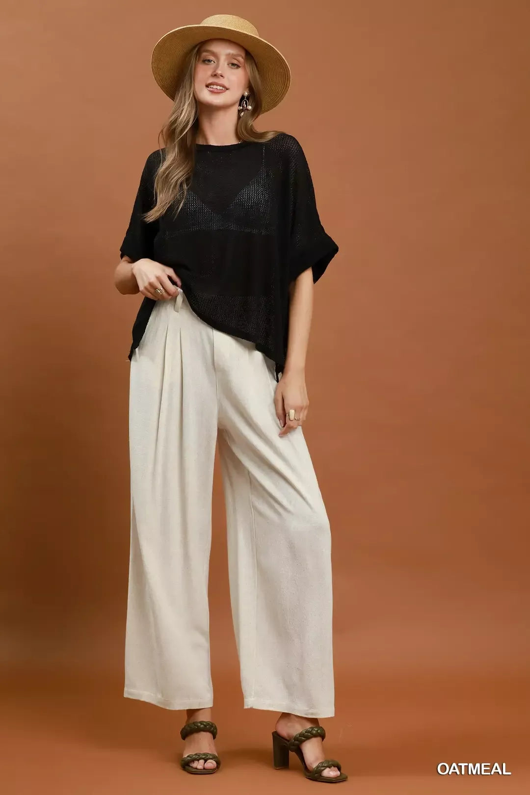 Umgee High Waist Linen Blend Wide Leg Trousers